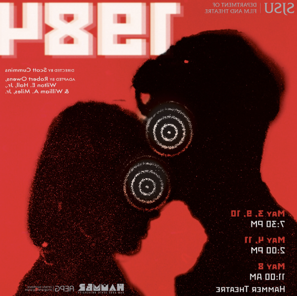 Promotional Poster for 1984 with illustration of two people in silhouette with targets on them.