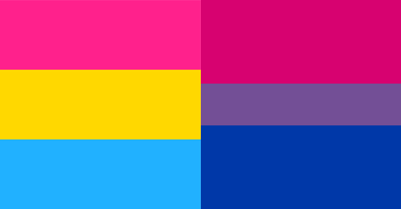 Bisexual and pansexual pride flags